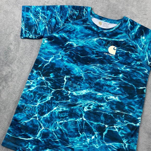 Carhartt Other - Carhartt Kids L 14-16 Fishing Shirt Blue Mossy Oak Elements Aqua Performance Tee